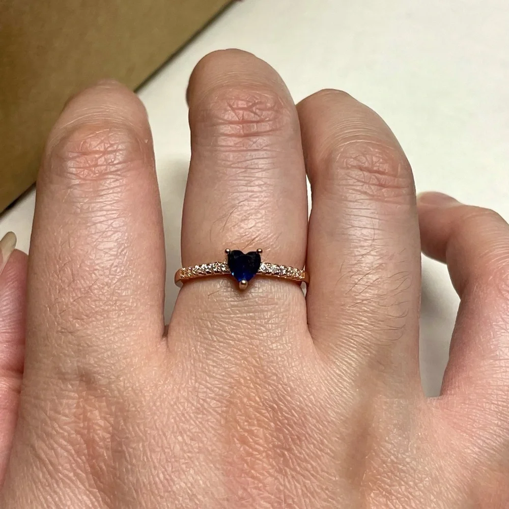 Minimalist blue Heart Rose Gold Ring